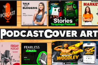 design podcast cover art and itunes podcast logo in  comic cartoon artwork