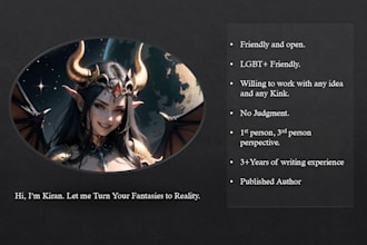 write custom erotic stories, any kink, fanfic or fantasy you have