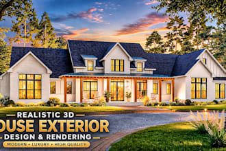 design modern realistic 3d house exterior with high quality rendering