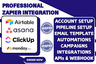 setup zapier integration monday com clickup asana airtable trello crm automation