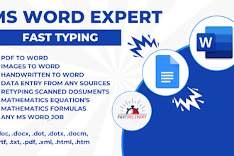 do any kind of typing, convert PDF to word, retype scanned documents