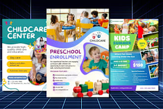 do day and night childcare, summer camp, and education flyer
