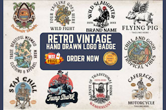 retro vintage hand drawn logo badge mascot badge sticker illustration for tshirt