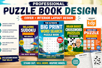 create puzzle books, activity book interiors and amazon KDP paperback covers