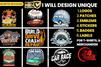 design logo, patch, emblem, sticker, badges for label, tshirt, merchandise