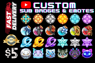 create youtube membership sub badges, emotes, emoji, sticker and badges design