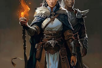 make a dnd character art and dnd party illustration