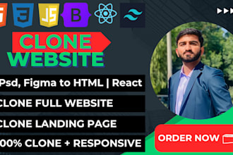 copy clone website or landing page using HTML CSS js and react js