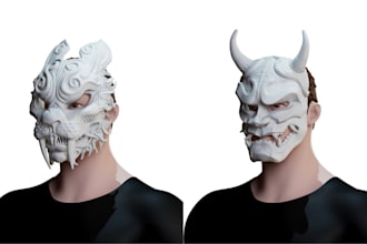 sculpt 3d mask, 3d helmt, 3d hannya mask, 3d oni mask