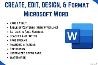 create, design, and format microsoft word documents, PDF