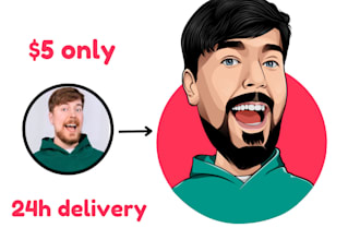 draw big head caricature cartoon illustration in 24 hours