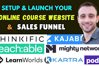 build online course website or sales funnel on kajabi, teachable, thinkific