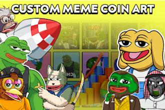 create meme coin art, crypto meme art, banners flyers, solana meme coin art