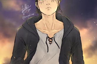draw a half body colored sketch in my artstyle
