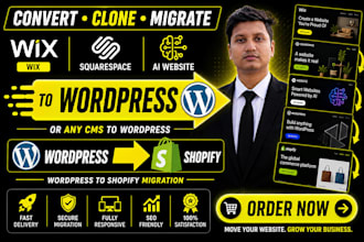clone wix, squarespace, ai website to wordpress or migrate wordpress to shopify