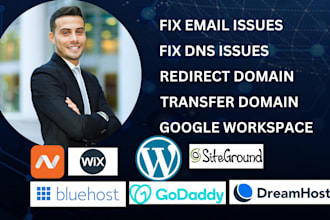 fix, setup email, dns issues of namecheap, bluehost, godaddy, siteground, wix