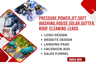 generate pressure, power, jet, soft washing, gutter, solar, roof cleaning leads