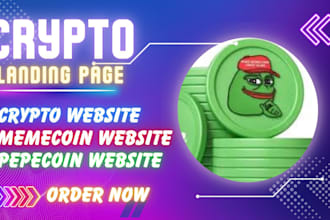 design meme coin website, crypto landing page, pepe website, crypto website
