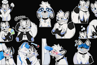 draw a set of furry telegram stickers, nsfw stickers, discord animated stickers