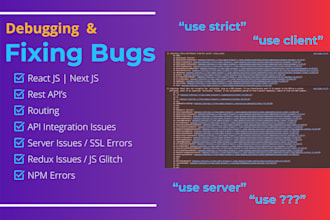 test, debug, fix issues or bugs, glitches and update your react and next js app