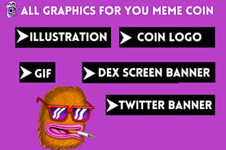 design meme coin art, crypto logo, gif, banner, animation for meme coin website