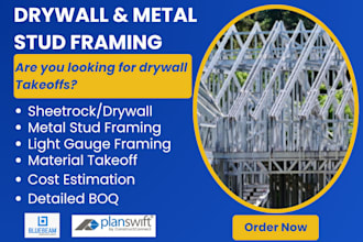 do drywall, metal stud framing material takeoff and cost estimation