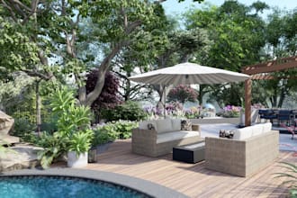 do landscape design, backyard, garden, patio designs, 3d modeling, and rendering