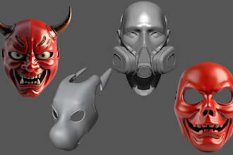 do 3d halloween mask, oni mask, 3d helmet mask for printing