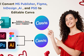 convert ms publisher to canva and figma, indesign, PSD, ai to editable canva