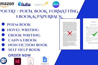 format poetry, poem, self help, romance book, non fiction book formatting kdp