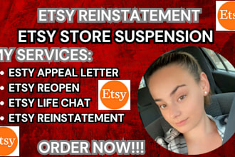 reinstates etsy store suspended, etsy appeal letter, etsy live chat and followup