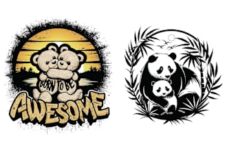 do vintage, cartoon, monkey and panda logo
