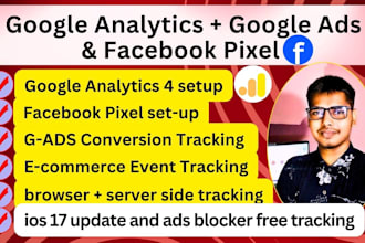 set up or fix  google analytics 4, facebook pixel API via GTM