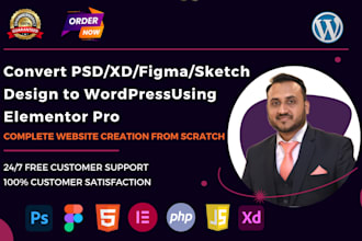 convert psd, xd, figma or sketch to HTML or wordpress using elementor pro
