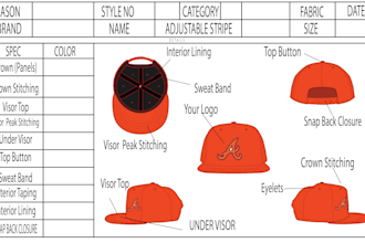 create comprehensive tech pack  hats, caps, and beanies designs for your brand