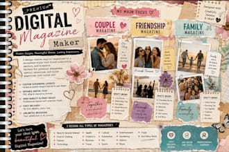 create custom couple, family and friends scrapbook magazine design
