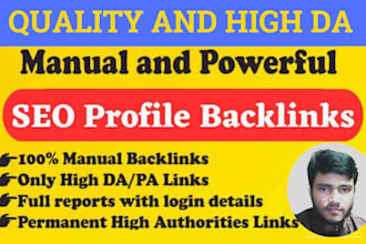 create 300 high domain authority DR 90 dofollow SEO profile backlinks