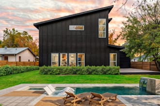 do backyard, front yard landscape design, garden, pool and merge with live photo