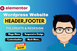 customize your wordpress website header, footer and mega menu