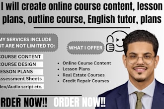 create online course content, lesson plans, outline course, english tutor, plans