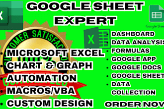 be expert in microsoft excel, google sheets, formula, macro, script, automation