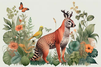 draw an animal and botanical illustration