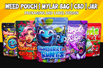 design unique weed pouch, mylar bag and cbd product labels