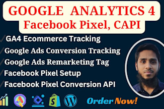 google analytics 4 setup, ga4 ecommerce tracking, facebook pixel, conversion API
