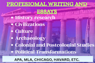write history research, civilizations, culture and archaeology assigned
