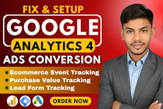setup google analytics 4, ga4 ecommerce tracking, ads conversion tracking by GTM