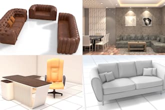 do 3d interior furniture bed, sofa, cabinet chair, armchair, model and rendering