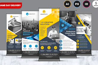 design corporate rollup banner, pop up, pull up and retractable banner same day