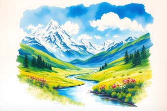 create digital artwork of landscapes, nature, buildings, and flowers