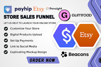 set up and customize gumroad, payhip, stanstore, etsy digital product design